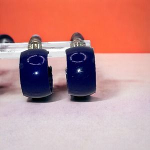 Vintage Royal Blue Enamel Hoop 5/8 Inch Earrings!